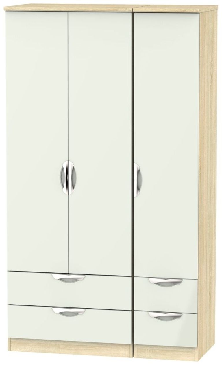 Camden Gloss Cashmere and Oak Effect 3 Door Tall Triple Wardrobe - 4 Drawers