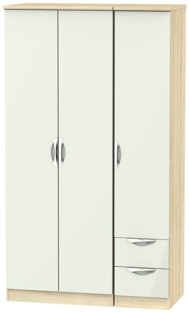 Camden Gloss Cashmere and Oak Effect 3 Door Tall Triple Wardrobe - RHF 2 Drawers
