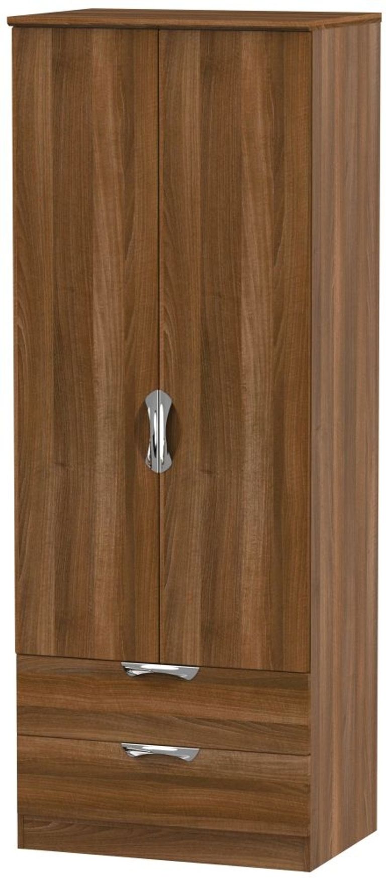 Camden Walnut Effect 2 Door 2 Drawer Tall Wardrobe