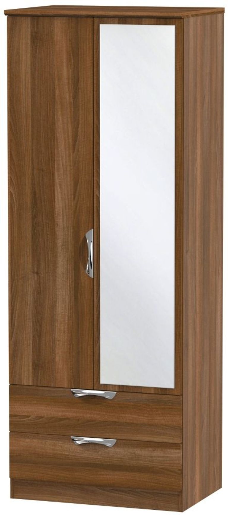 Camden Walnut Effect 2 Door Tall Combi Wardrobe - 1 Mirror