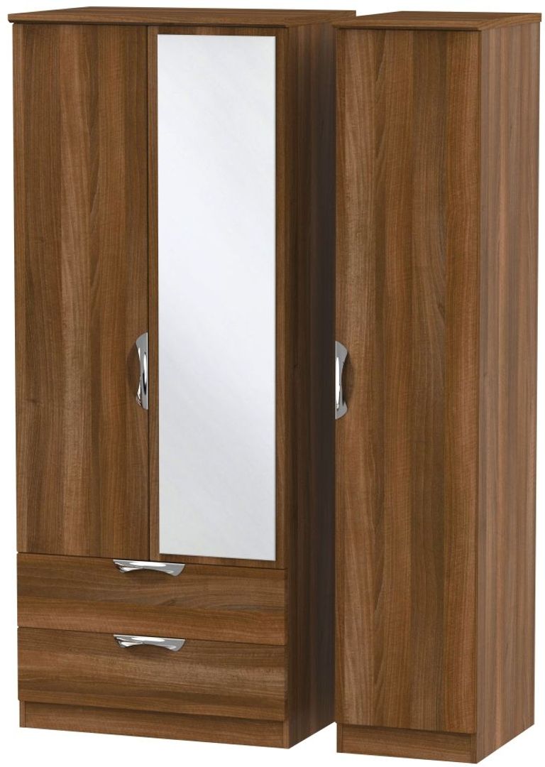 Camden Walnut Effect 3 Door Combi Wardrobe - 1 Mirror and LHF 2 Drawers