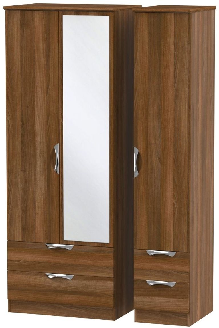 Camden Walnut Effect 3 Door Tall Combi Wardrobe - 1 Mirror