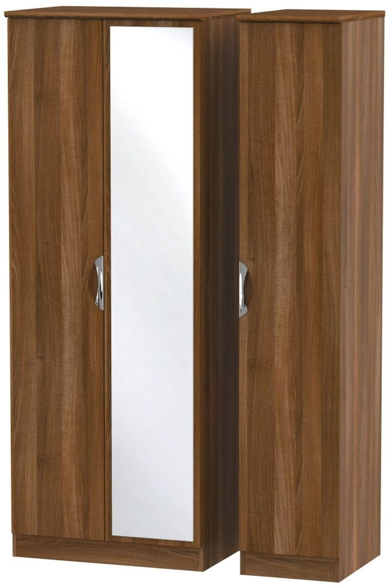 Camden Walnut Effect 3 Door Tall Triple Wardrobe - 1 Mirror