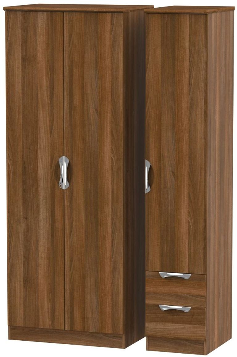 Camden Walnut Effect 3 Door Tall Triple Wardrobe - RHF 2 Drawers