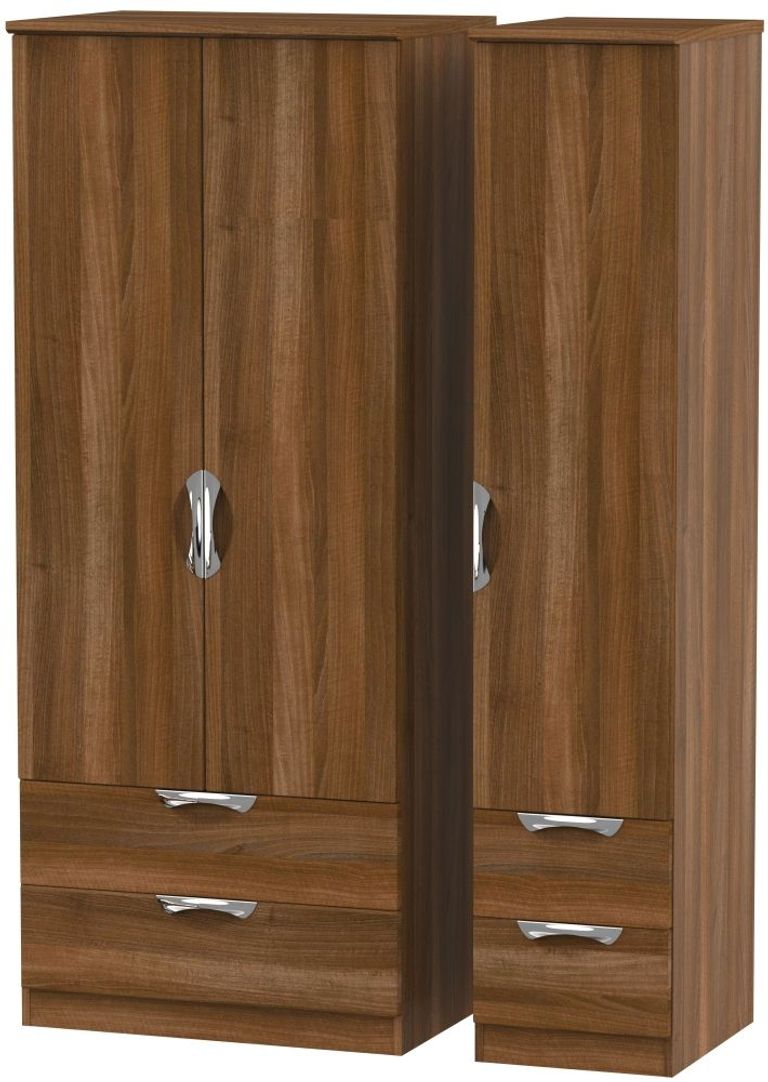 Camden Walnut Effect 3 Door Triple Wardrobe - 4 Drawers