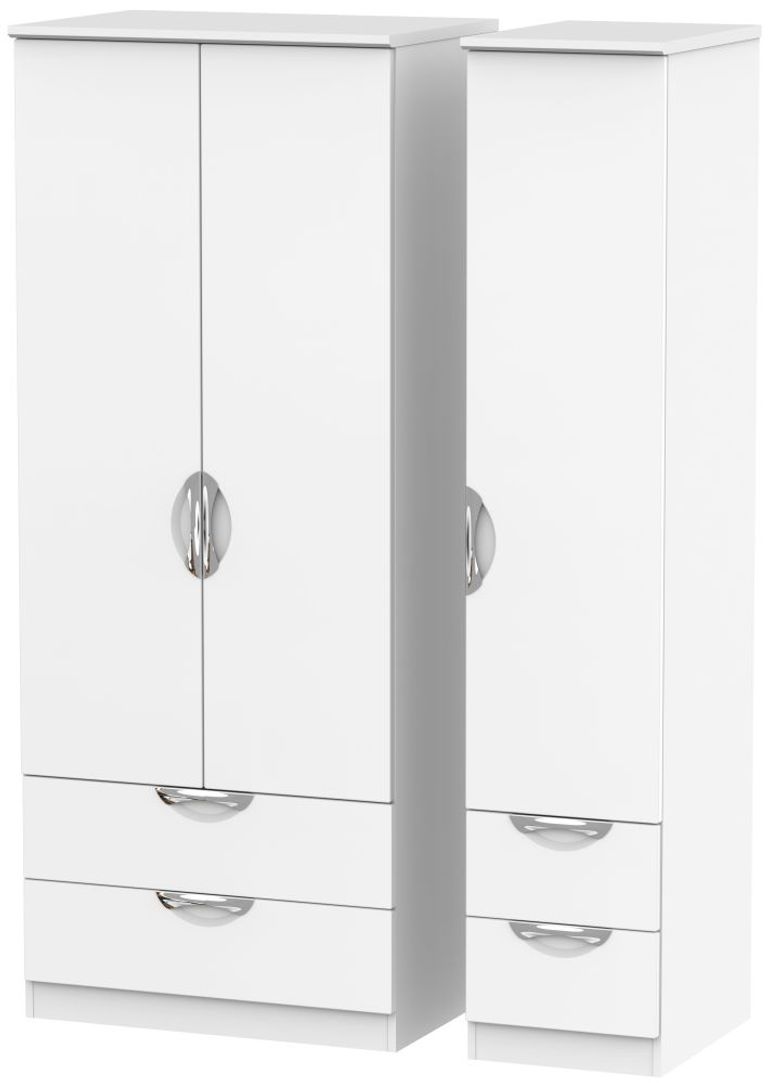 Camden White 3 Door Triple Wardrobe - 4 Drawers