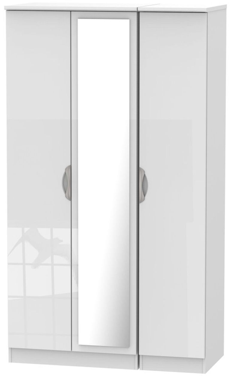 Camden White Gloss 3 Door Tall Triple Wardrobe - 1 Mirror