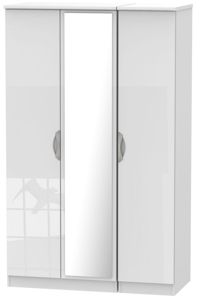 Camden White Gloss 3 Door Triple Wardrobe - 1 Mirror