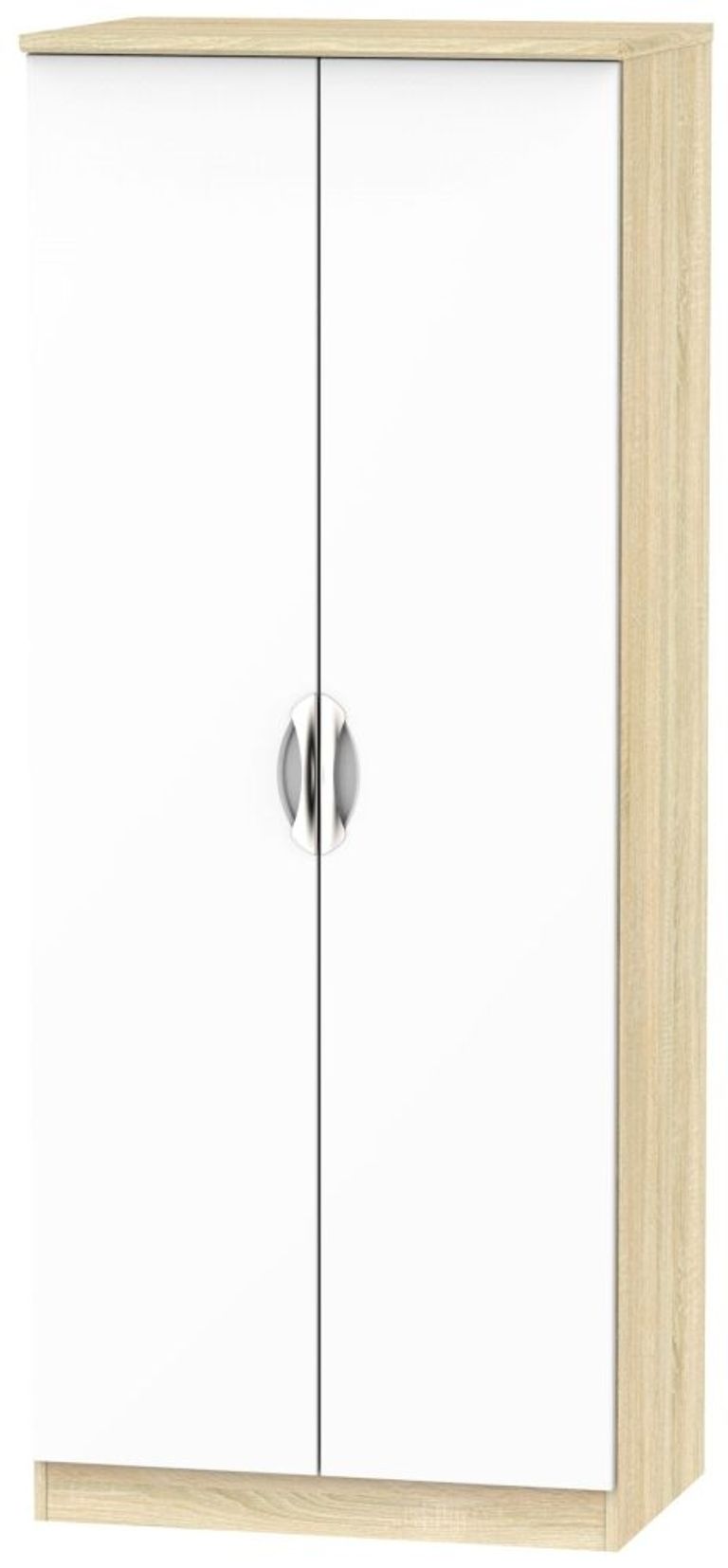 Camden White Gloss and Oak Effect 2 Door Plain Wardrobe
