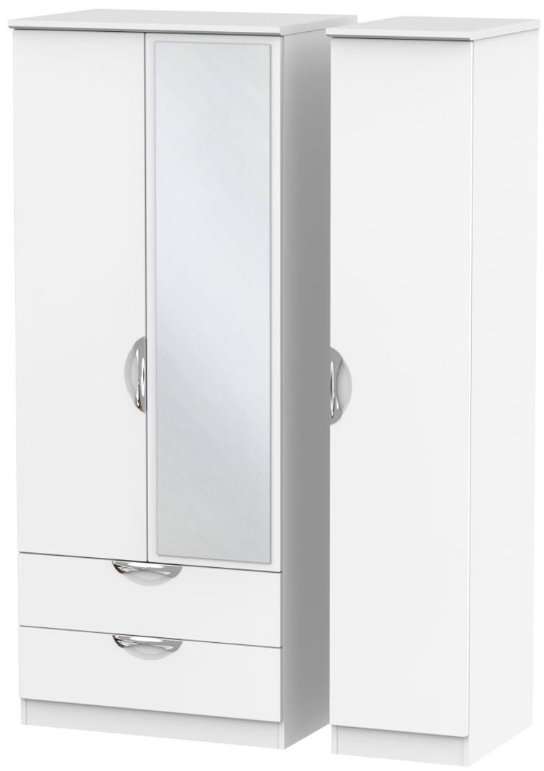 Camden White Matt 3 Door Combi Wardrobe - 1 Mirror and LHF 2 Drawers