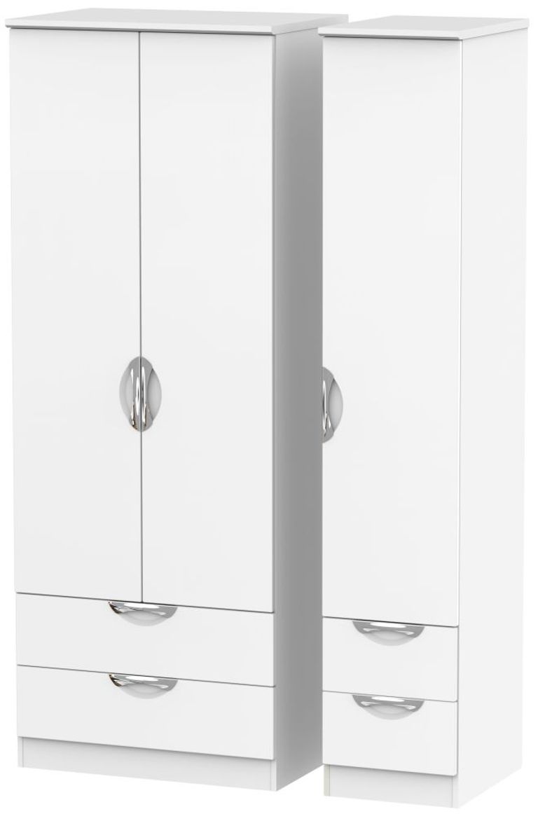 Camden White Matt 3 Door Tall Triple Wardrobe - 4 Drawers