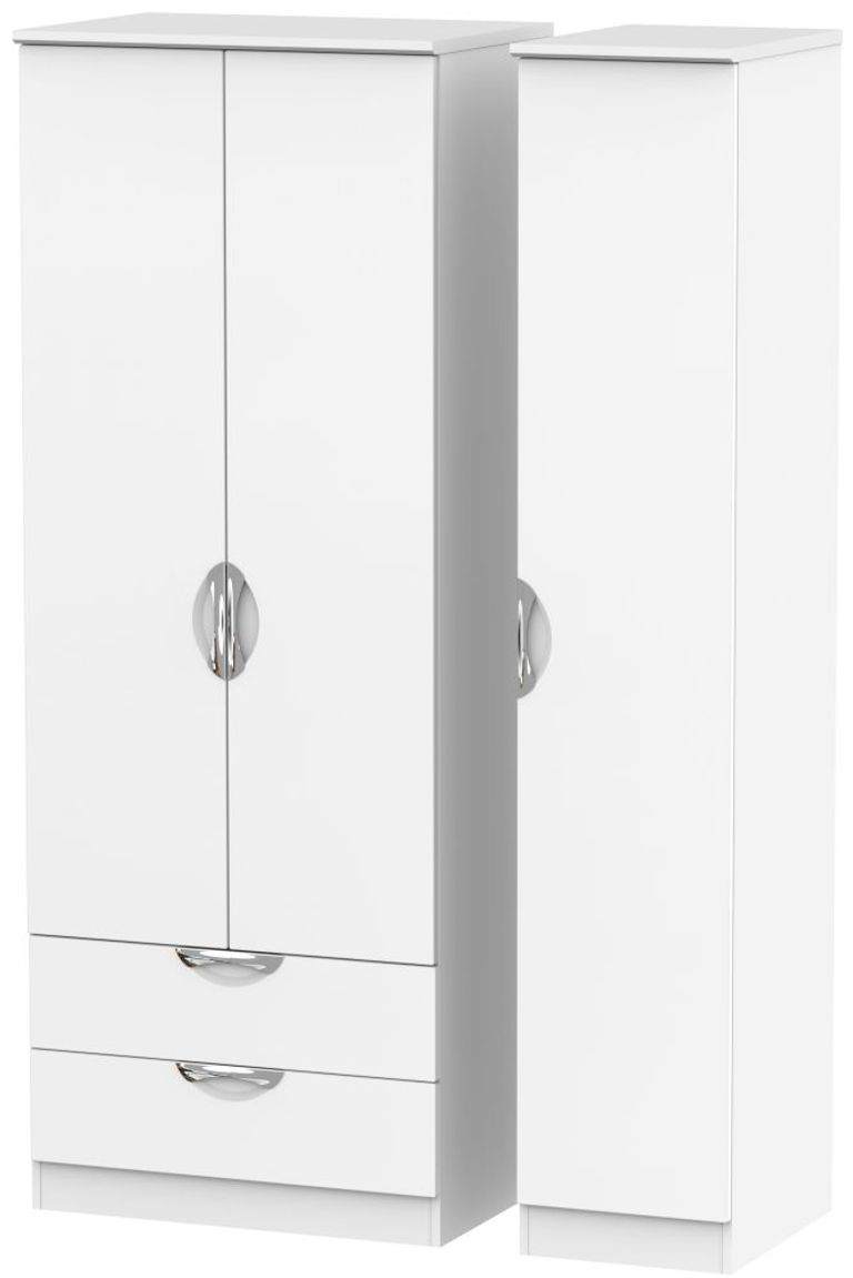 Camden White Matt 3 Door Tall Triple Wardrobe - LHF 2 Drawers