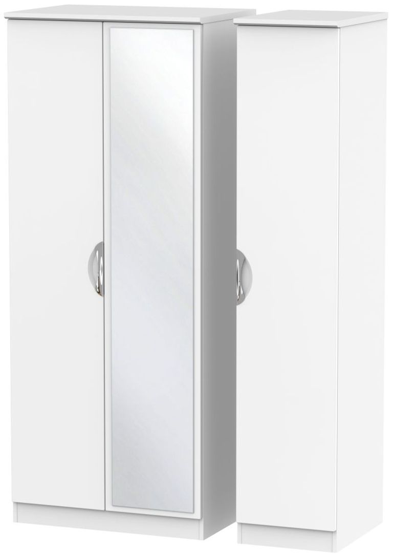 Camden White Matt 3 Door Triple Wardrobe - 1 Mirror