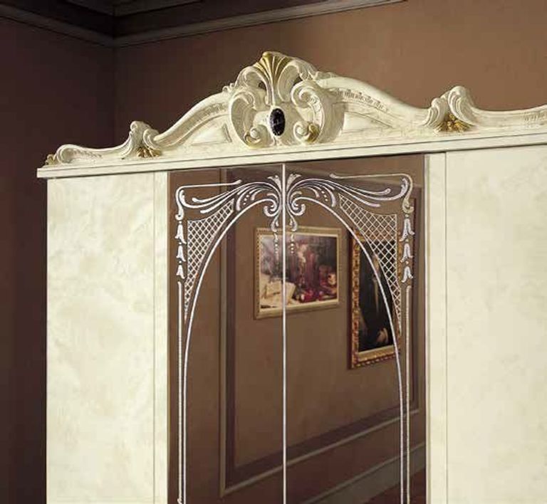 Barocco Wardrobe - 4 Door - with Mirrors - Ivory