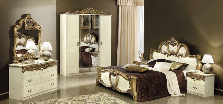 Barocco Wardrobe - 4 Door - with Mirrors - Ivory and Gold