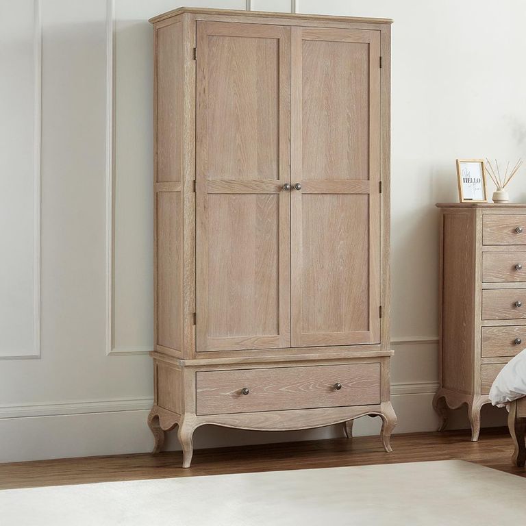 Camille Double Wardrobe - 2 Door - 1 Drawer - French Style - Oak