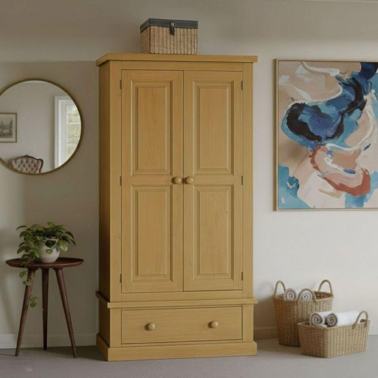 Churchill Waxed Pine 2 Door 1 Drawer Double Wardrobe