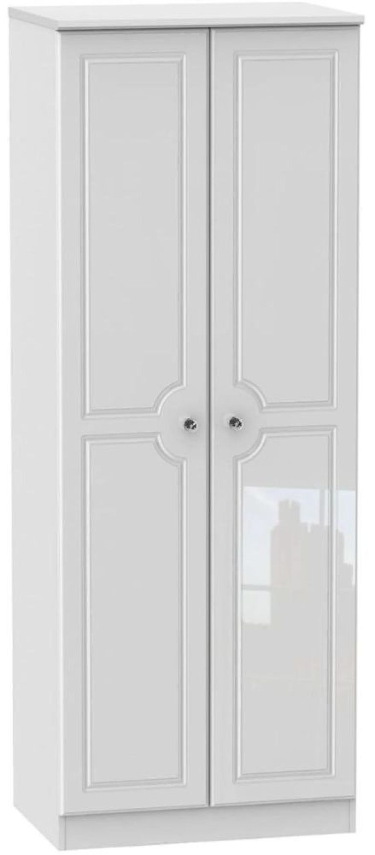 Clearance - Balmoral White Gloss 2 Door Plain Tall Wardrobe - FSS15860