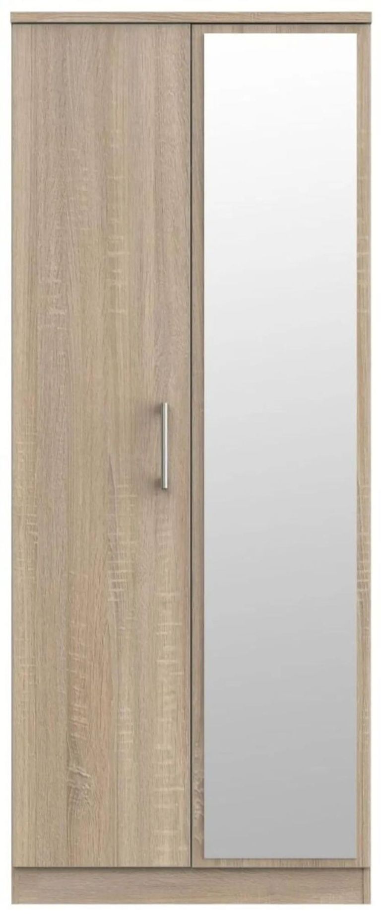 Clearance - Devon Oak Effect 2 Door Tall Wardrobe - 1 Mirror - FSS15817