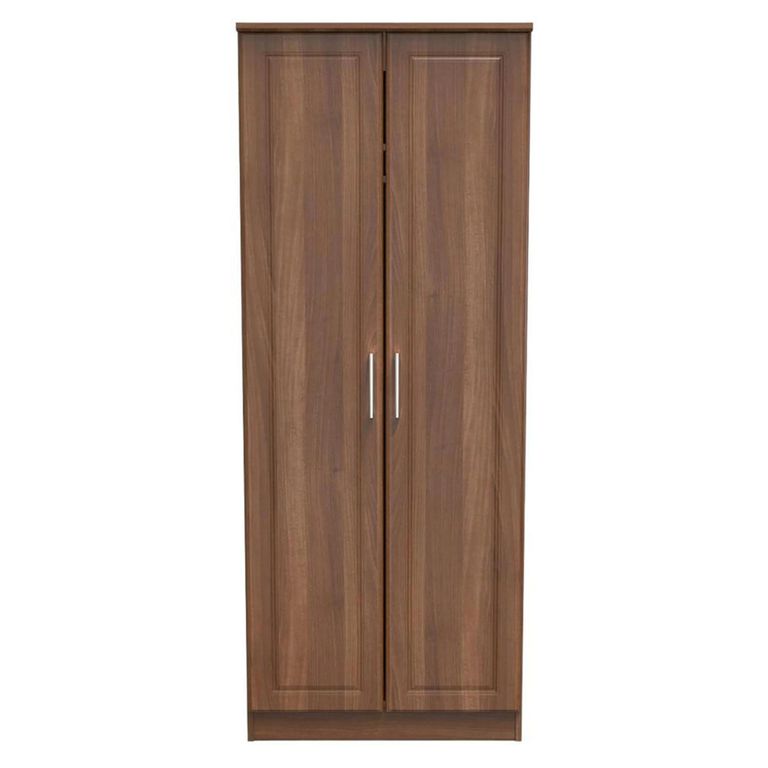 Clearance - Gina Walnut Effect 2 Door Plain Tall Wardrobe - FSS16432