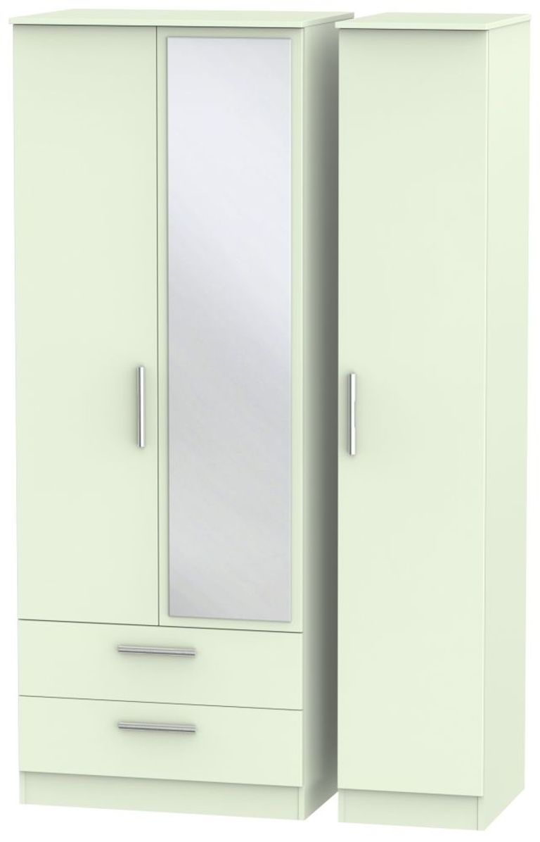 Contrast Cream 3 Door Tall Combi Wardrobe - 1 Mirror and LHF 2 Drawers