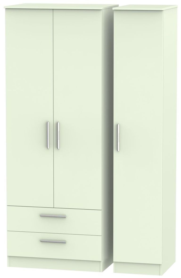 Contrast Cream 3 Door Triple Wardrobe - LHF 2 Drawers