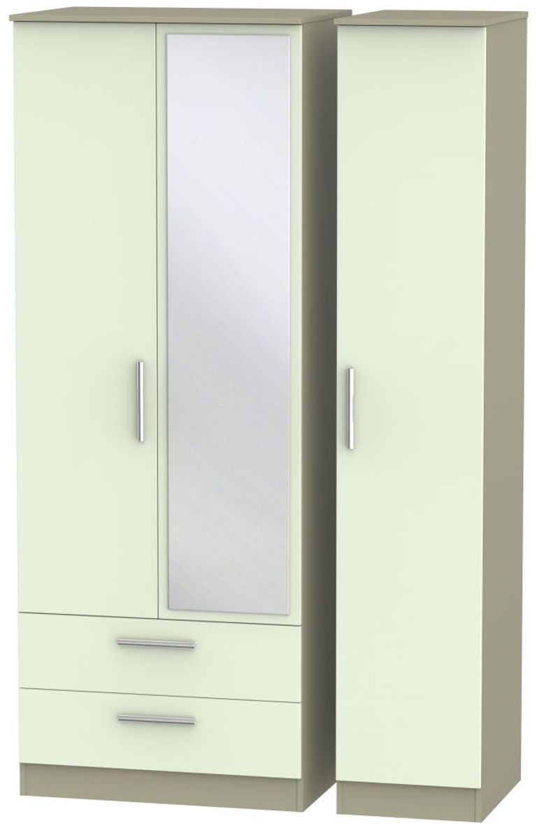 Contrast Cream and Mushroom 3 Door Tall Combi Wardrobe - 1 Mirror and LHF 2 Drawers
