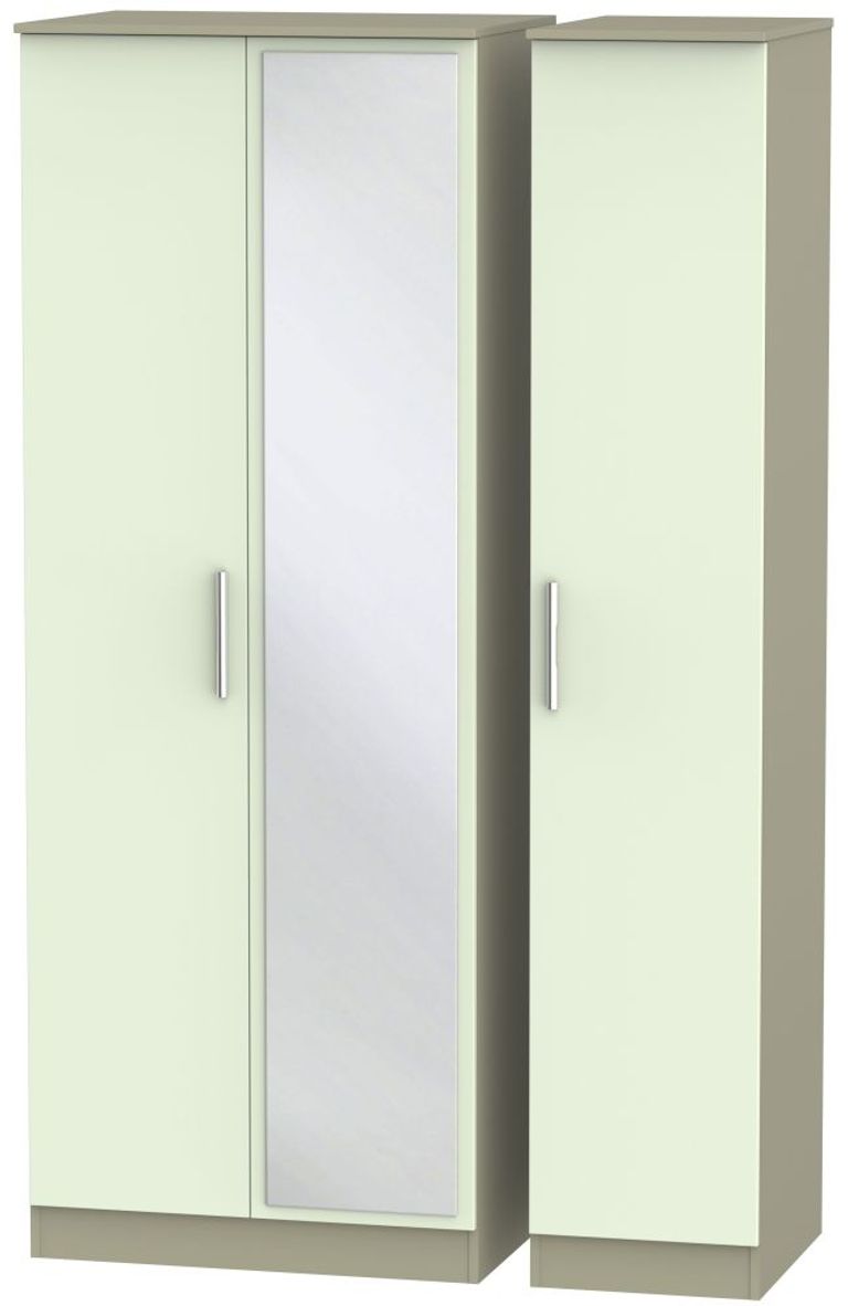 Contrast Cream and Mushroom 3 Door Triple Wardrobe - 1 Mirror