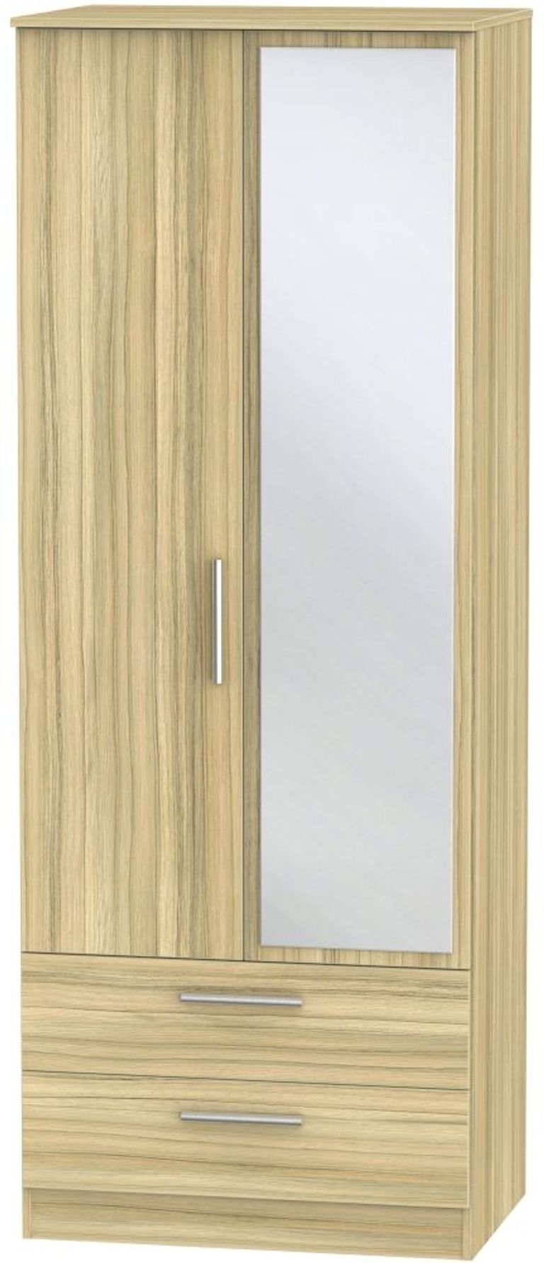 Contrast Modern Oak 2 Door Tall Combi Wardrobe - 1 Mirror
