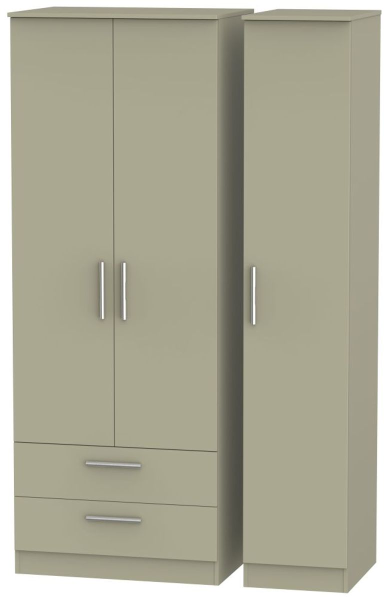 Contrast Mushroom 3 Door Triple Wardrobe - LHF 2 Drawers
