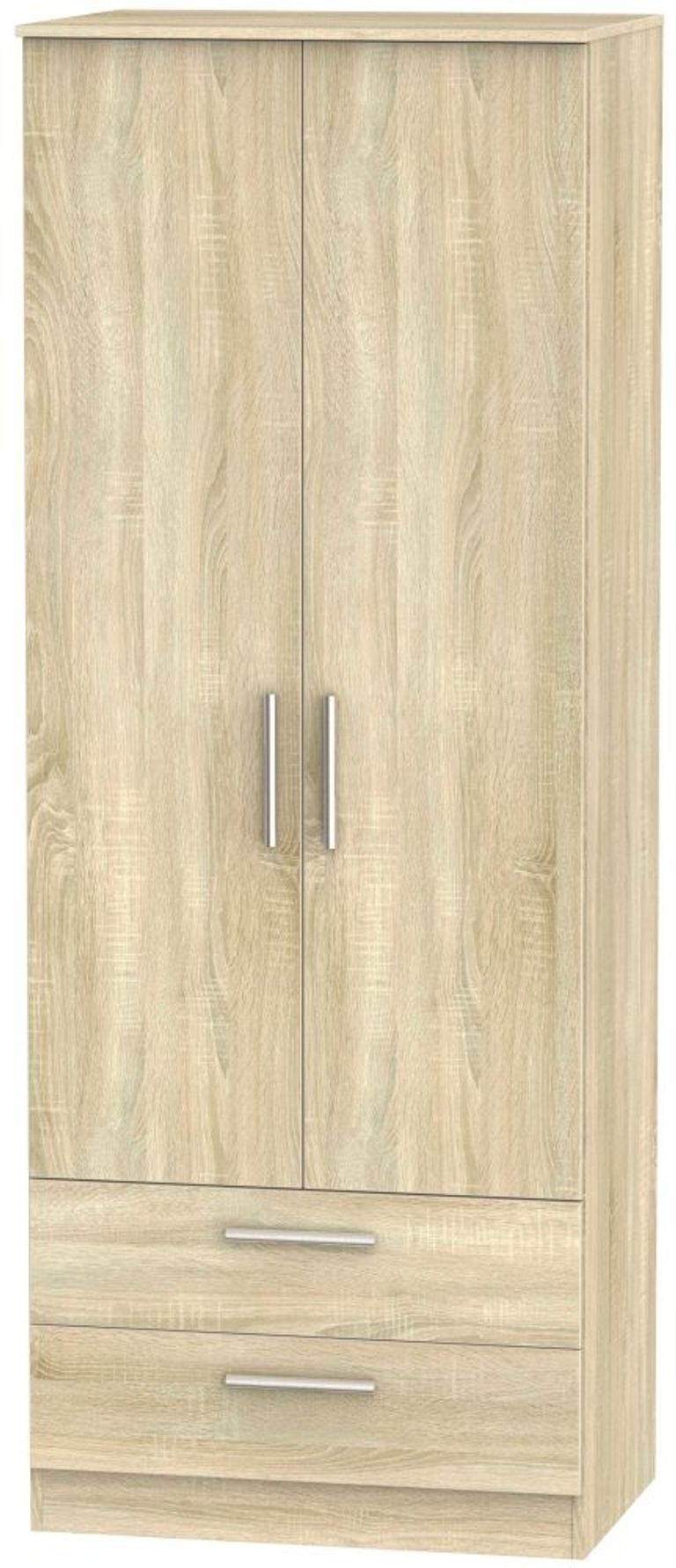 Contrast Oak Effect 2 Door 2 Drawer Wardrobe