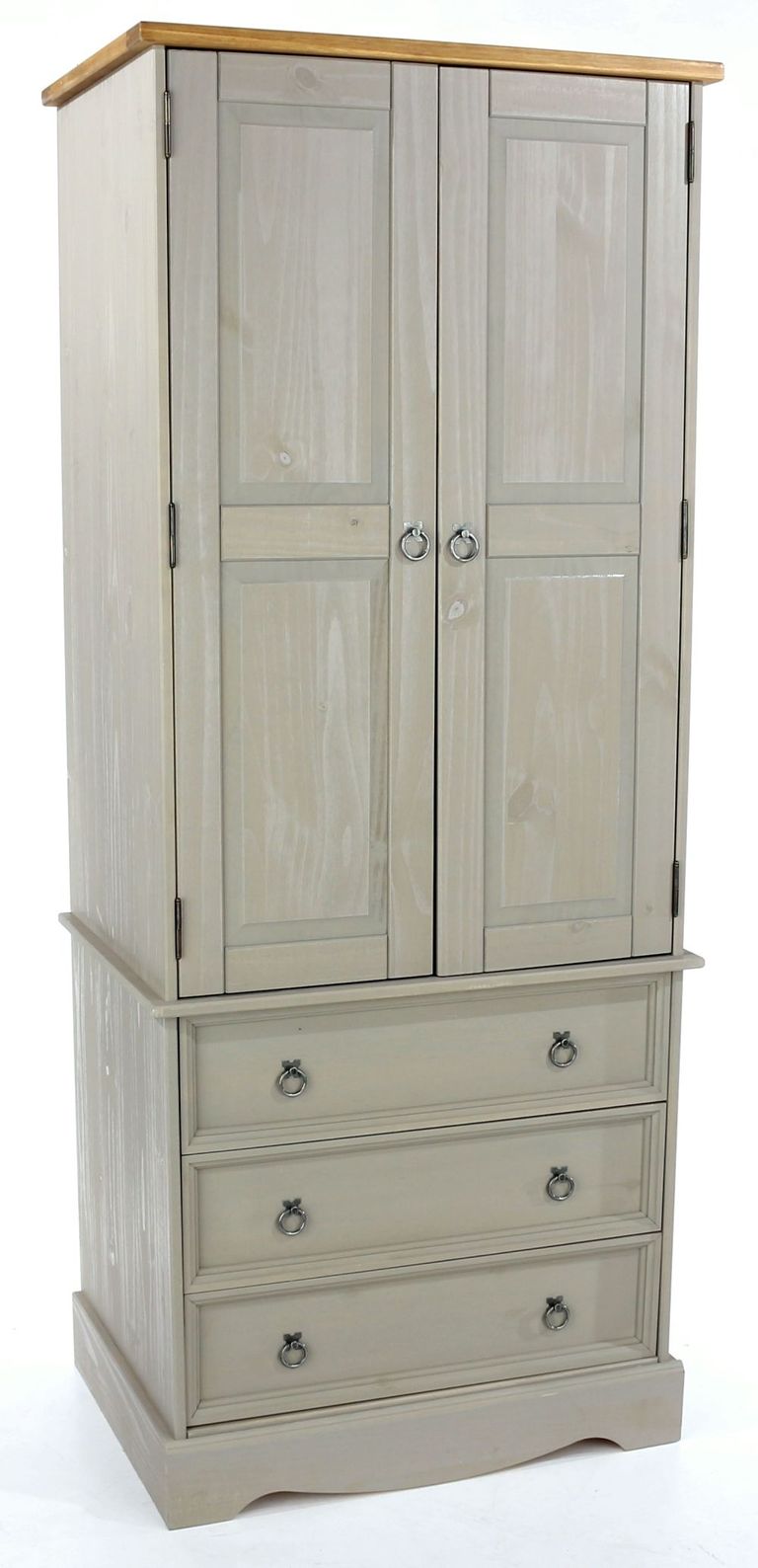 Corona Grey Mexican Pine 2 Door Wardrobe with Drawers