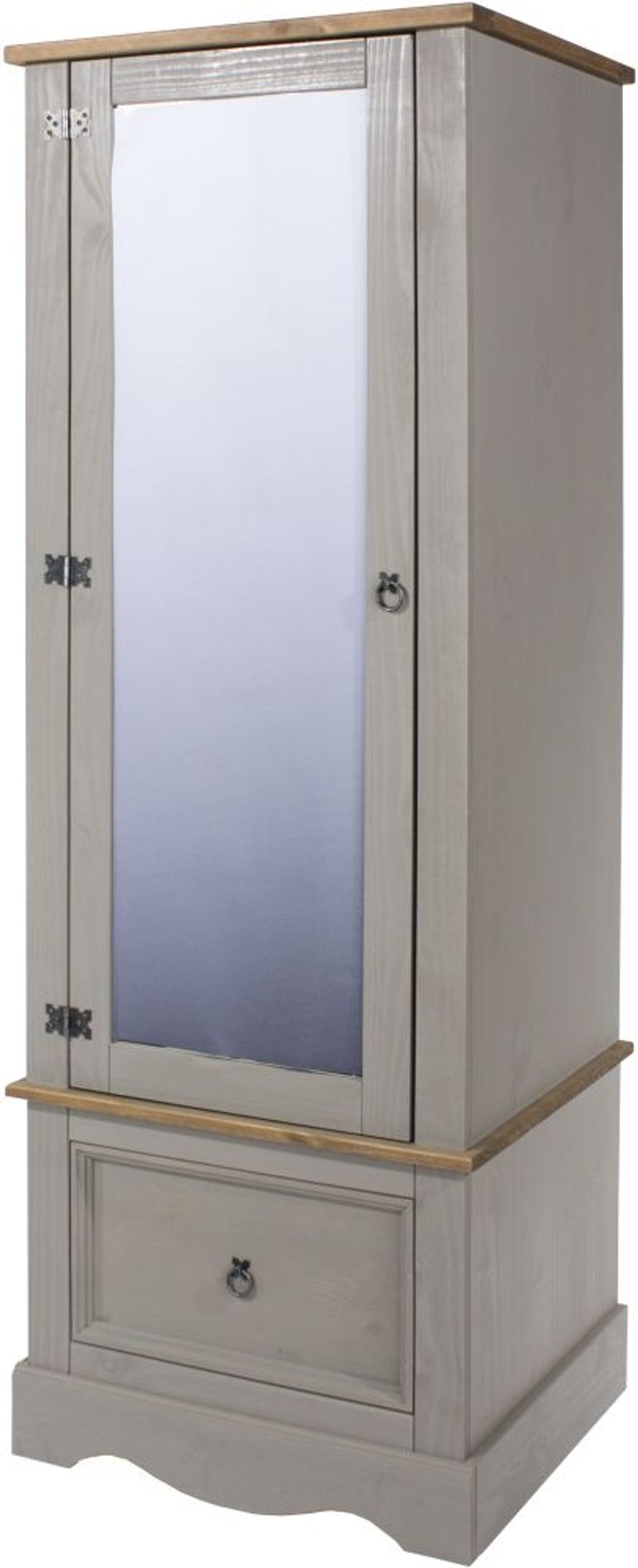 Corona Grey Mexican Pine Single Door Mirror Wardrobe with Drawer