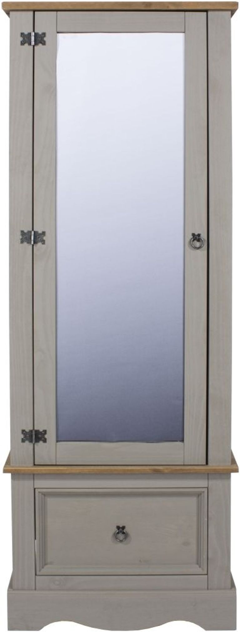 Corona Grey Mexican Pine Single Door Mirror Wardrobe with Drawer