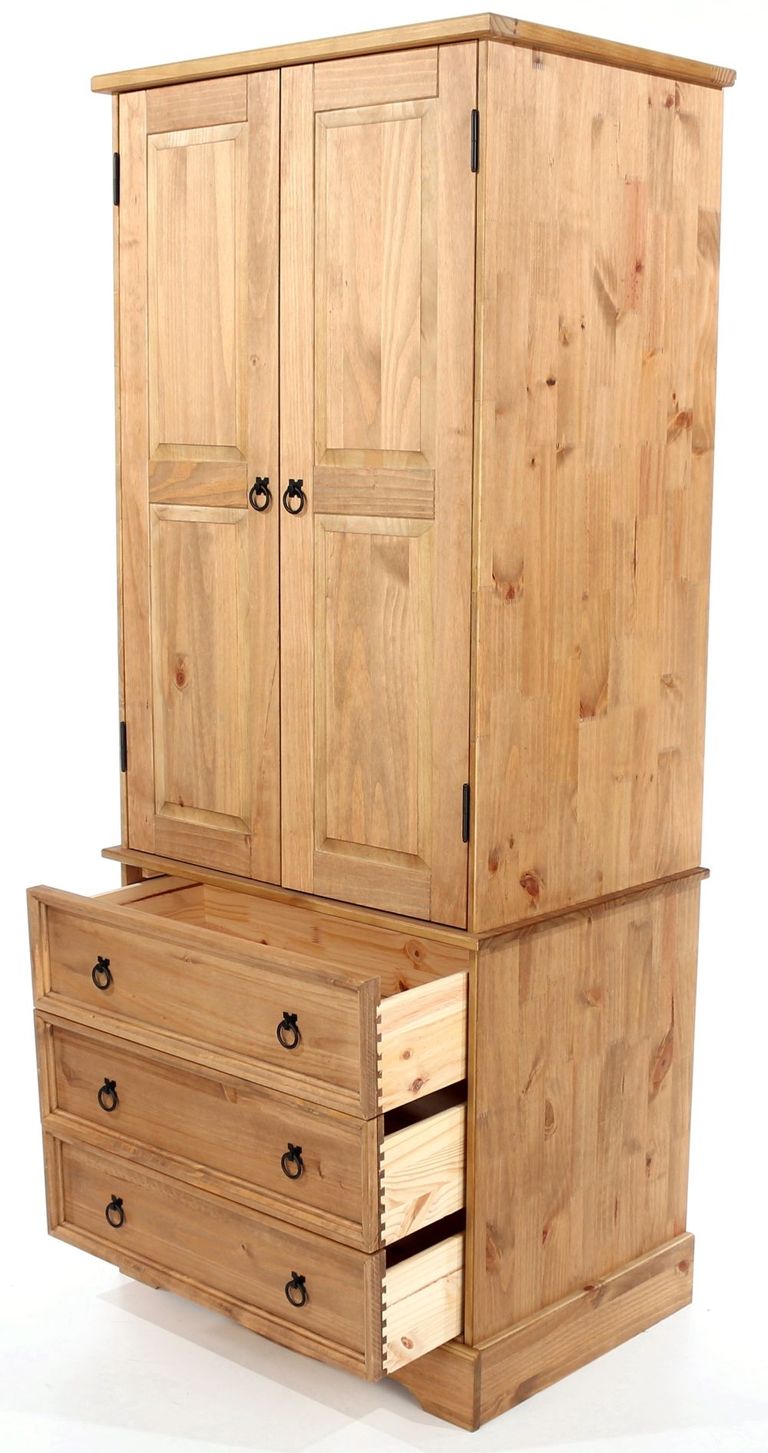 Corona Pine Mexican 2 Door Wardrobe with Drawers