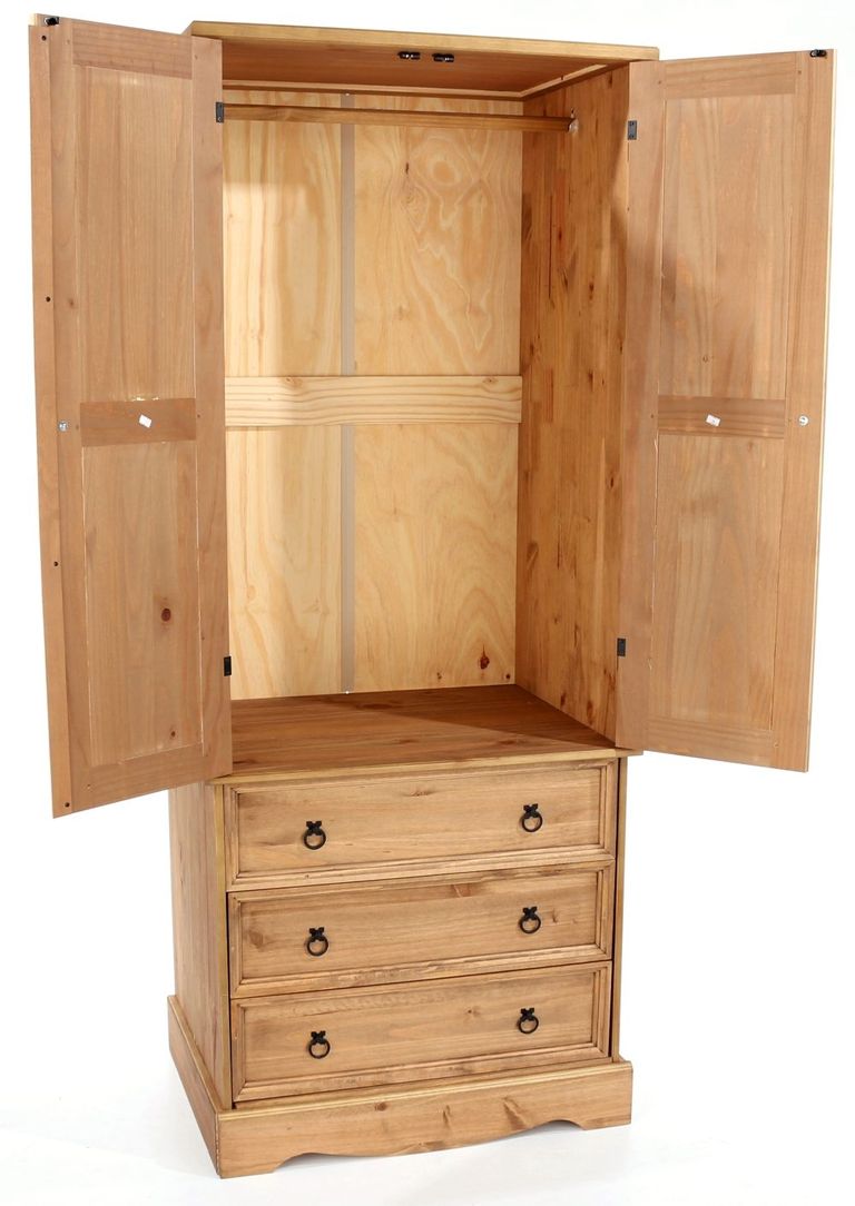 Corona Pine Mexican 2 Door Wardrobe with Drawers