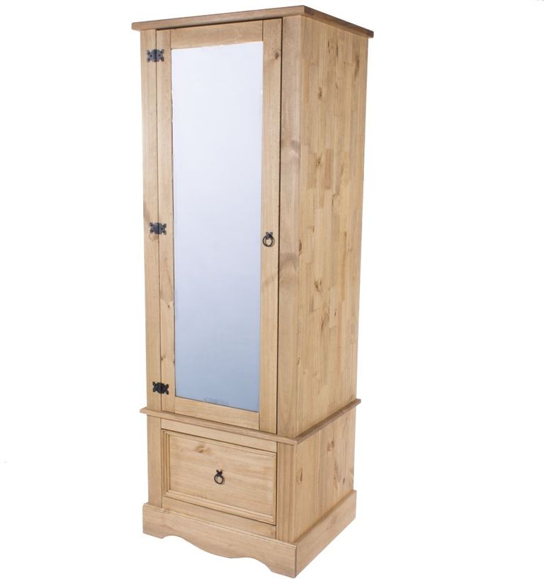Corona Pine Mexican Single Door Mirror Wardrobe with Drawer