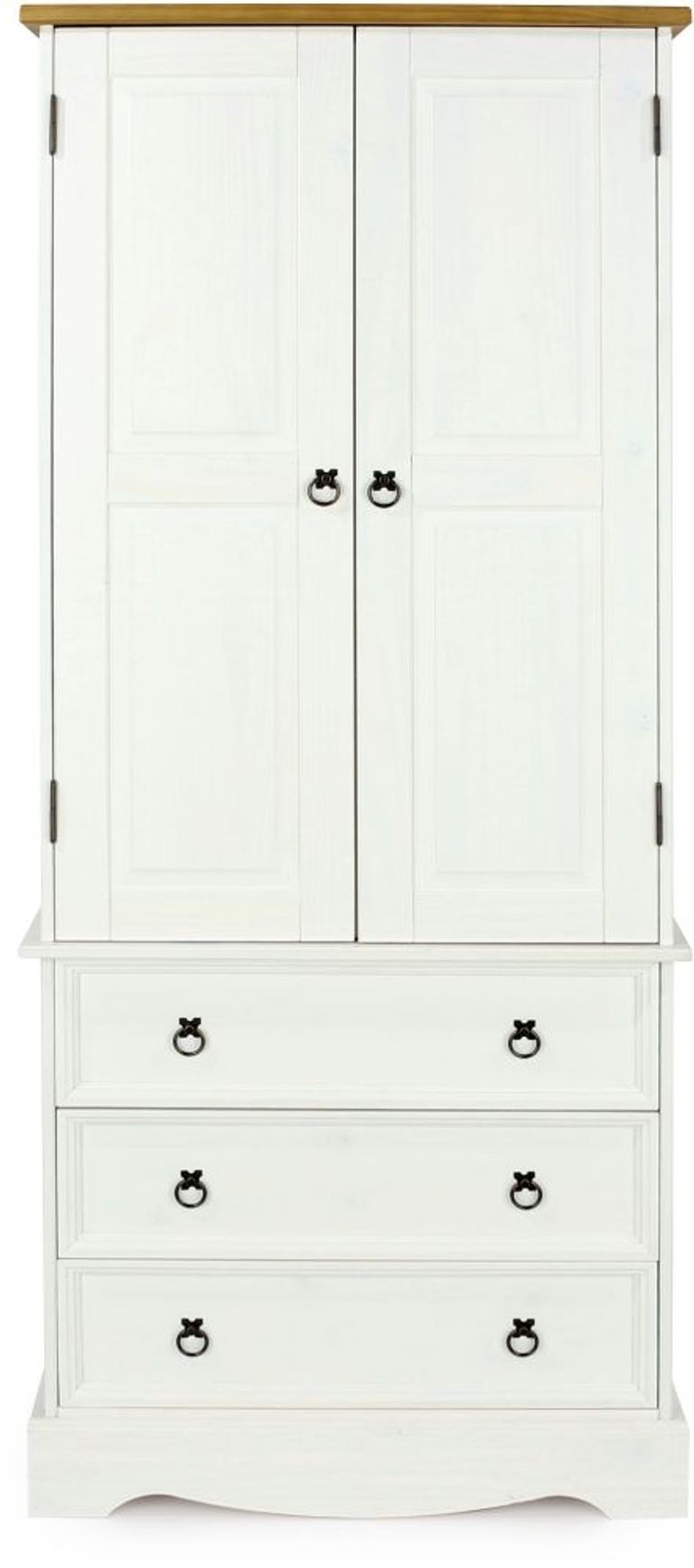 Corona White Mexican Pine 2 Door Wardrobe with Drawers