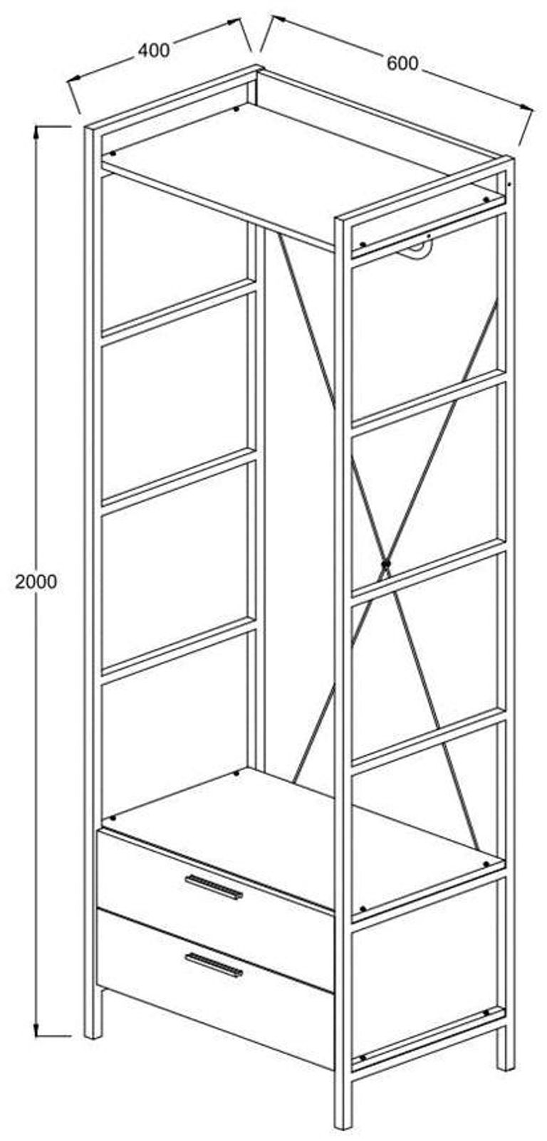 Craven Light Oak 2 Drawer Open Wardrobe 