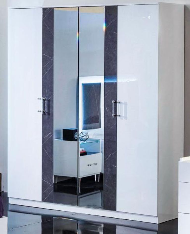 Cristal Grey Marble Italian 4 Door Wardrobe with Mirrors