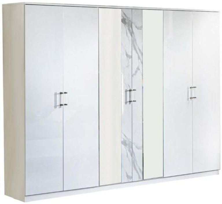Cristal White Marble Italian 6 Door Wardrobe with Mirrors