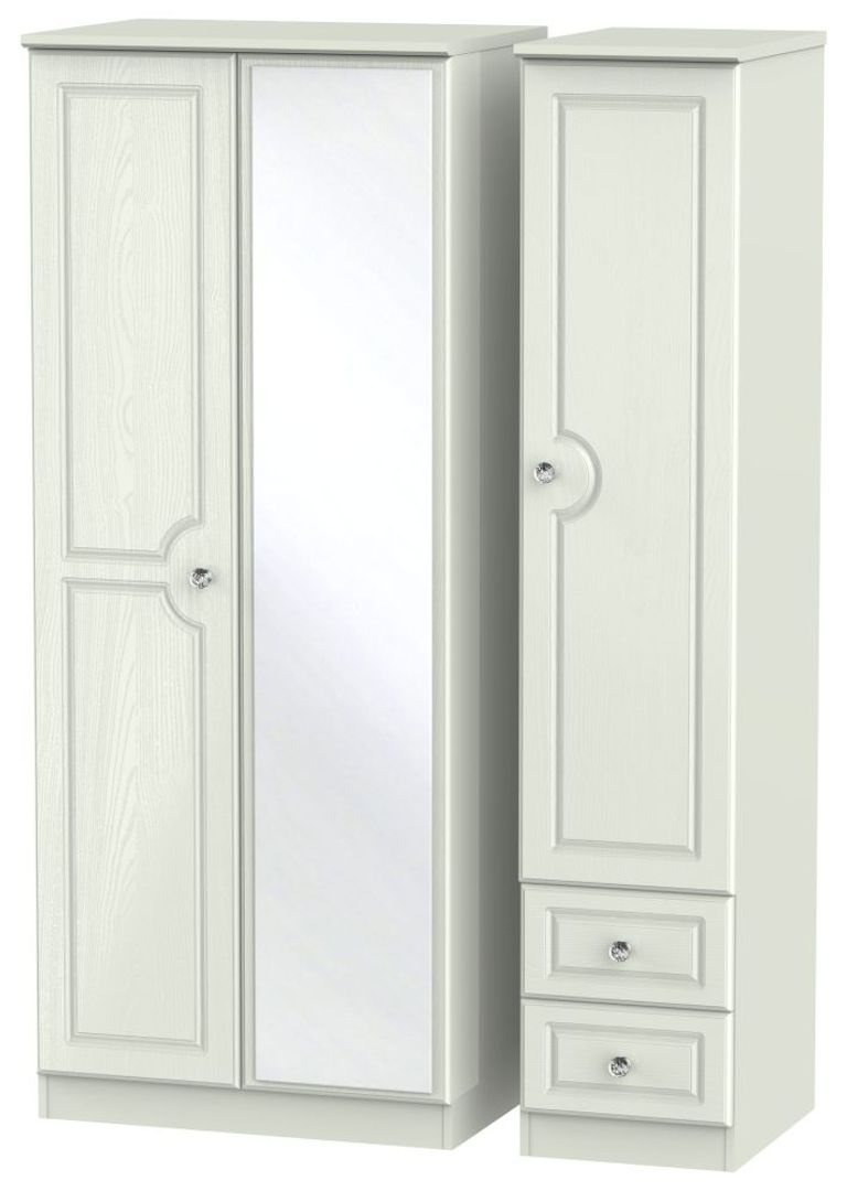 Crystal Cashmere 3 Door Combi Wardrobe - 1 Mirror and RHF 2 Drawers