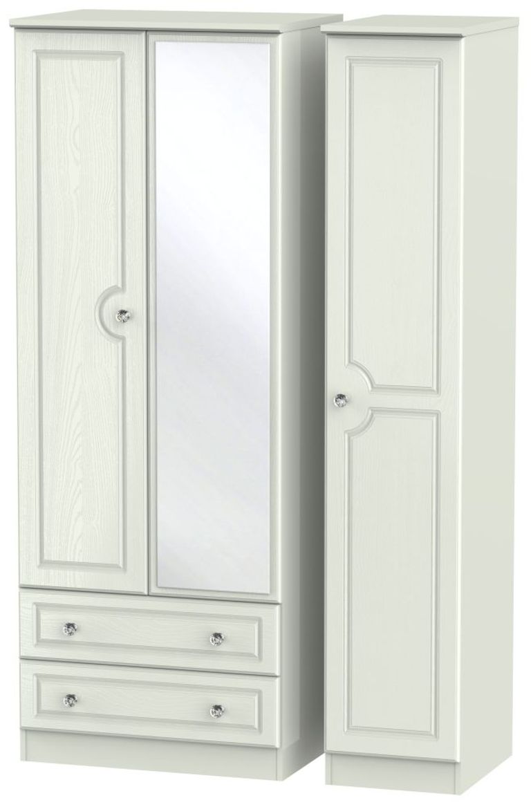 Crystal Cashmere 3 Door Tall Combi Wardrobe - 1 Mirror and LHF 2 Drawers