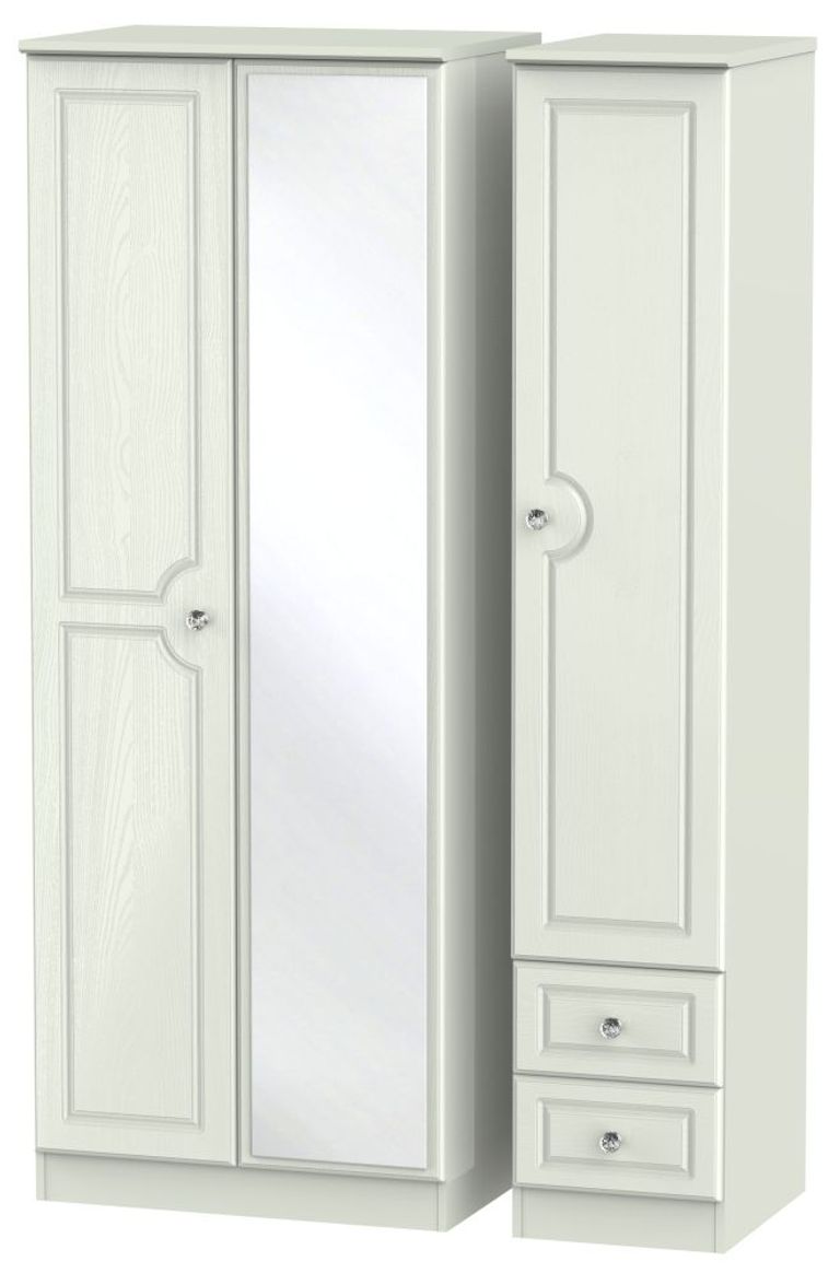 Crystal Tall Combi Wardrobe - 3 Door - 1 Mirror - RHF 2 Drawers - Cashmere