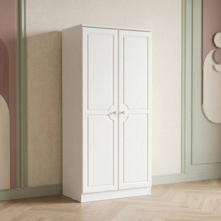 Crystal Plain Wardrobe - 2 Door - H 182.5cm - White