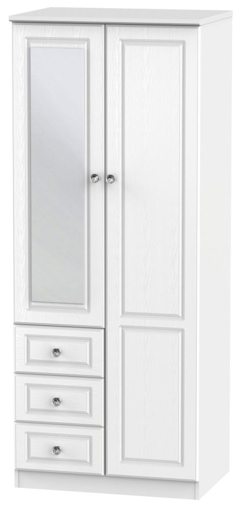 Crystal White 2 Door Combi Wardrobe - 1 Mirror RHF 3 Drawers