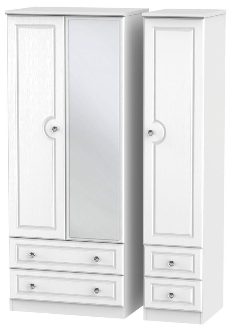 Crystal White 3 Door Combi Wardrobe - 1 Mirror
