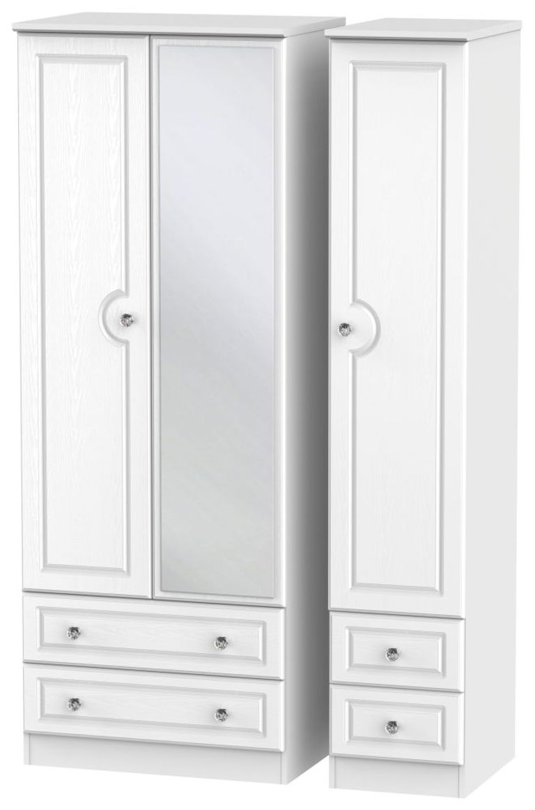 Crystal Tall Combi Wardrobe - 3 Door - 1 Mirror - White