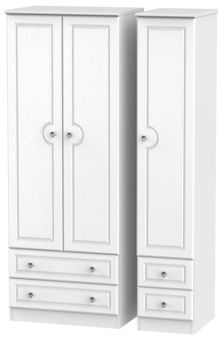 Crystal Tall Triple Wardrobe - 3 Door - 4 Drawers - White