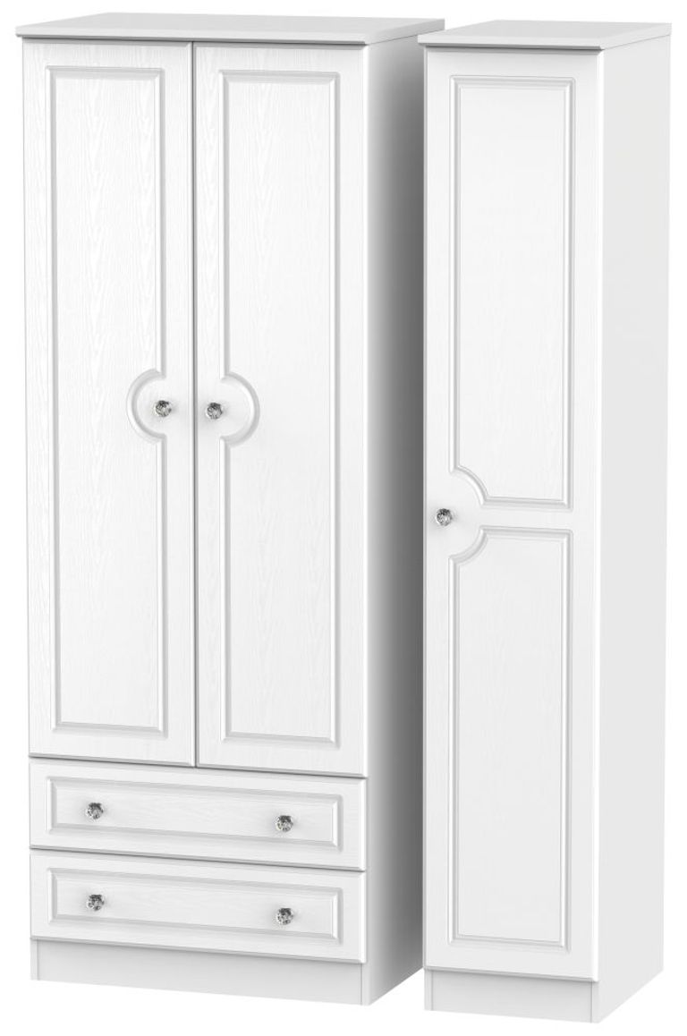 Crystal White 3 Door Tall Triple Wardrobe - LHF 2 Drawers
